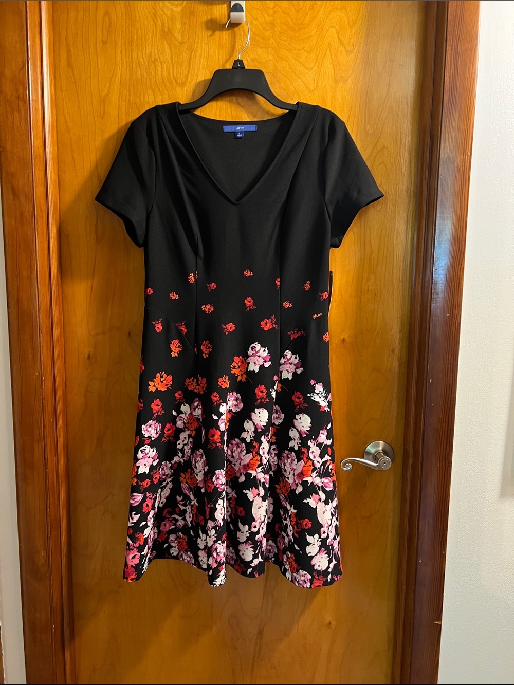 Apt. 9 Black Midi Dress with Red and Pink Floral Hem